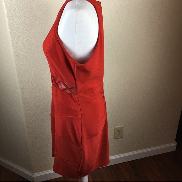 Emerald Sundae Juniors' Mesh Illusion-Waist Bodycon Red Dress XL - Picture 5 of 13